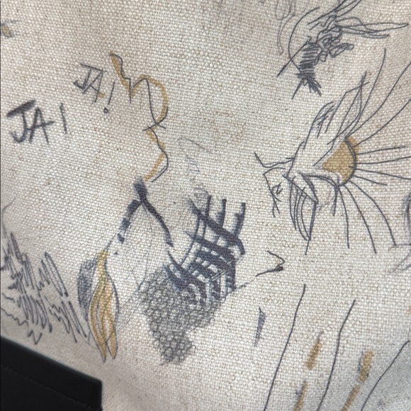 Adolfo Dominguez NWT linen canvas clutch handbag in cream with abstract designs - Picture 2 of 7